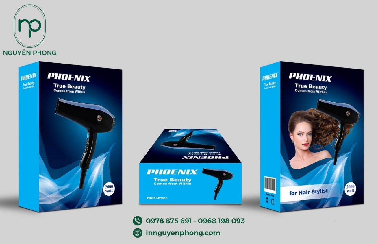 Mẫu hộp carton đựng máy sấy tăng nhận diện thương hiệu 